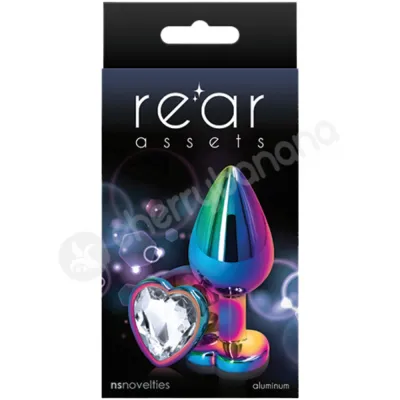 Rear Assets Rainbow Metal 2 4 Butt Plug With Clear Heart Gem