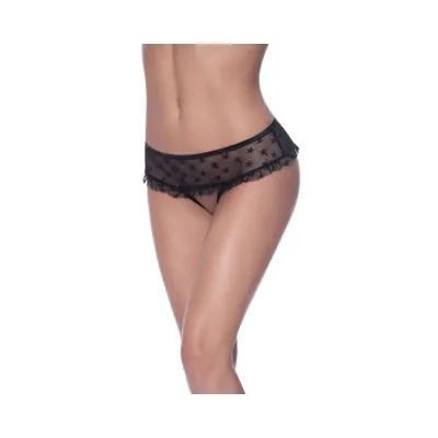 Women s Lingerie Magic Silk Love Star Skirted Hipster With Open Crotch Panty Black S m