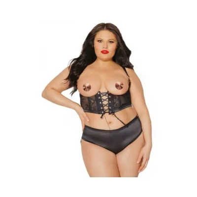 Black Label Harness And Panty With Front And Back Lace up Details Black rose Gold Osq