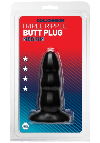 Triple Ripple Butt Plug - Medium - Black
