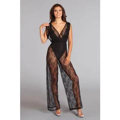 Groaned Jump Lace Overlay Jumpsuit And Bodysuit Black Xl
