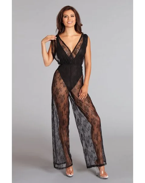 Groaned Jump - Lace Overlay Jumpsuit And Bodysuit - Black - Xl