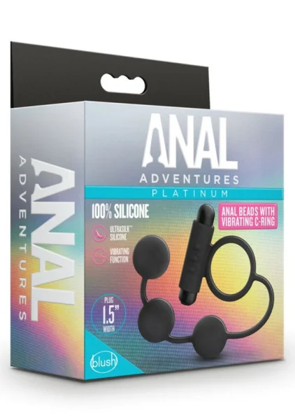 Anal Adventures Platinum - Silicone Anal Beads with Vibrating C-Ring