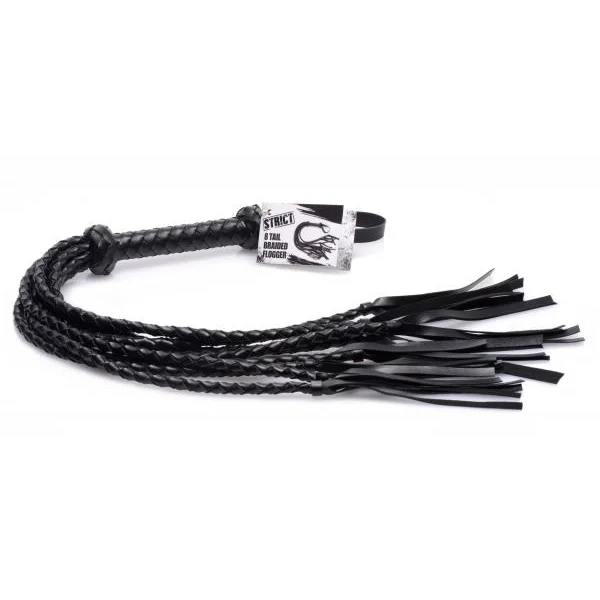8 Tail Braided Flogger Black Leather