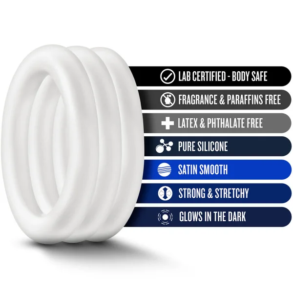 Performance VS2 Pure Premium Small Silicone Cock Rings By Blush Novelties - Glow-In-The-Dark White — image 21 of 22