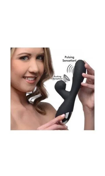 Shegasm 5 Star 10x Silicone Suction & Pulsing Rabbit - Black