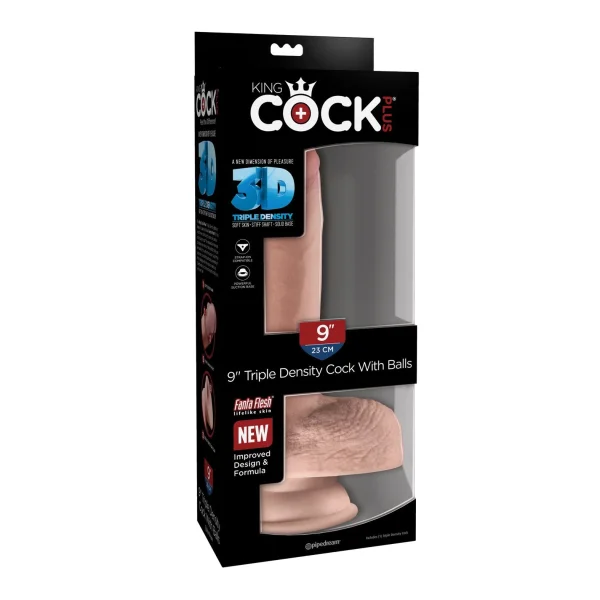King Cock Plus 9" Triple Density Cock With Balls & Suction Cup Base - Vanilla