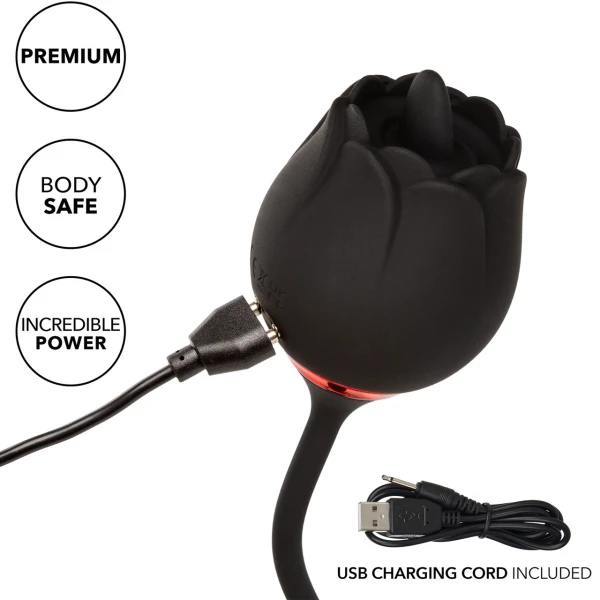 French Kiss Elite Romeo Thrusting Bullet Vibe & Flickering Tongue Clitoral Stimulator By CalExotics - Black