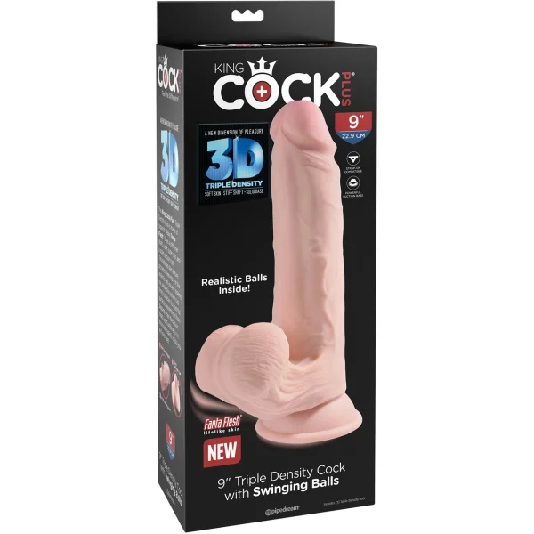 King Cock Plus 9" Triple Density Cock With Swinging Balls & Suction Cup Base - Vanilla