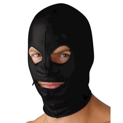 Spandex Zipper Mouth Hood With Eye Holes Black
