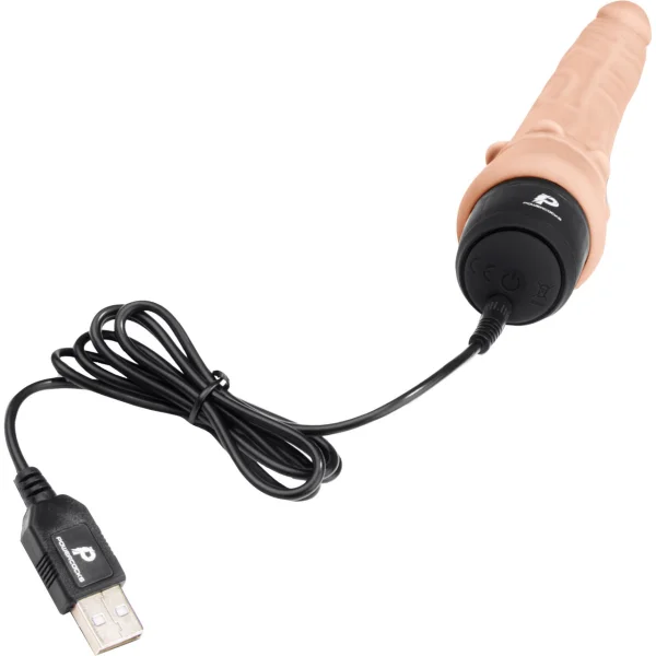 Powercocks Slim Anal Realistic Silicone Waterproof Rechargeable 7" Vibrator - Vanilla