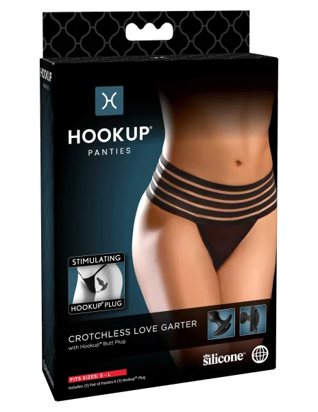 Hookup Panties Crotchless Love Garter - Black - Small - Large