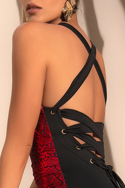 Mapale by Espiral Natural Instinct Red Snake Print Bodycon Dress