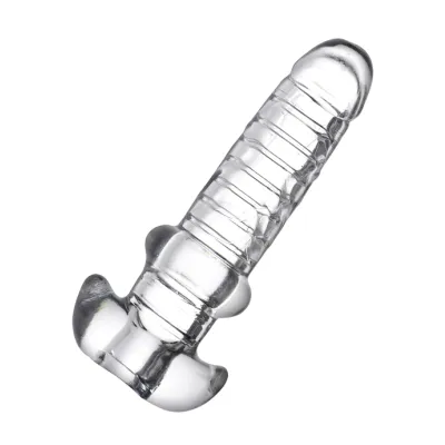 Tight Hole Ribbed Penis Sheath Clear 6 5 Inches