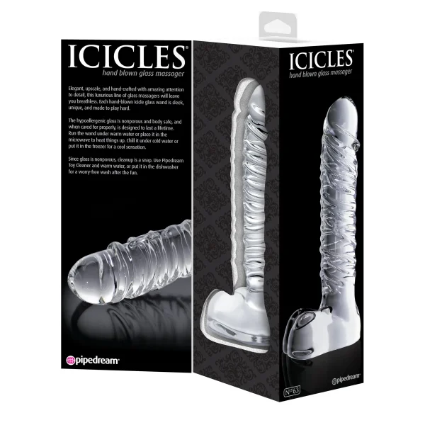 Icicles No. 63 Clear Glass Realistic Dildo