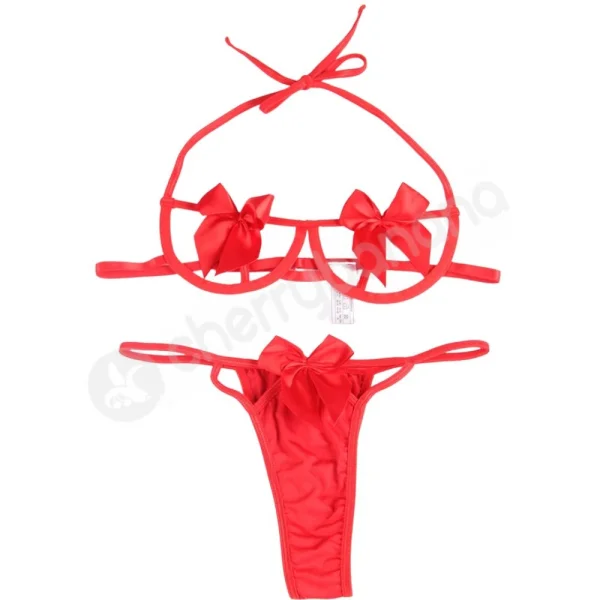 Cherry Banana Red Sexy Bow Underwire Bra & Panty Lingerie Set