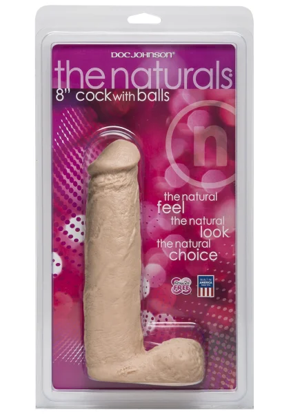 Naturals 8 inch. Dong with Balls - Flesh