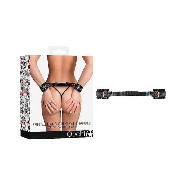 Ouch! Old School Tattoo Printed Cuffs W/ Strap Handle