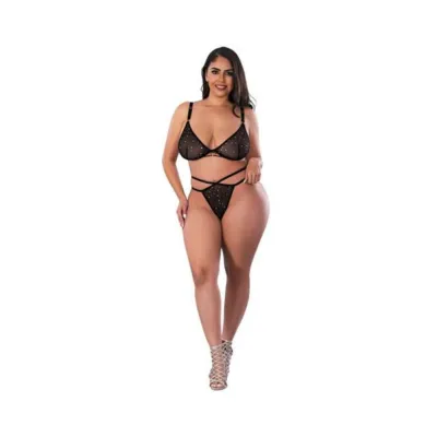 Women s Lingerie Magic Silk Glitz Glam Bra And Thong Set Black Queen Size