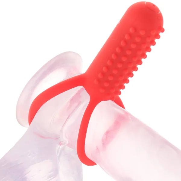 Silicone Rechargeable Vertical Dual Enhancer Vibrating Cock Ring By CalExotics - Red