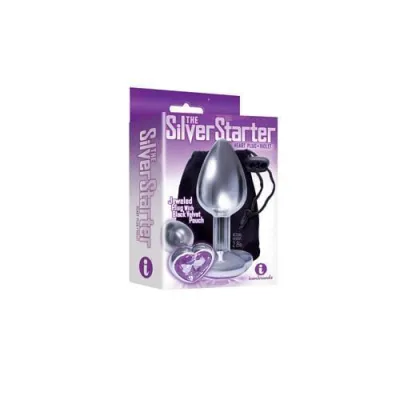 The 9 s the Silver Starter Heart Bejeweled Stainless Steel Plug Violet