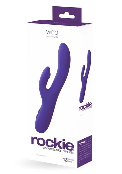 ROCKIE 12 Function Rechargeable Silicone Rabbit Style Vibrator By VeDO - Indigo — image 11 of 11