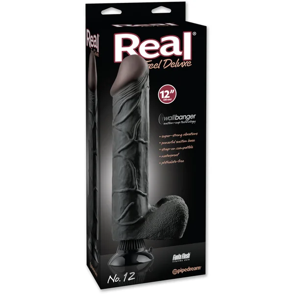 Real Feel Deluxe No. 12 - 12" Suction Cup Vibrating Dildo - Black — image 12 of 12