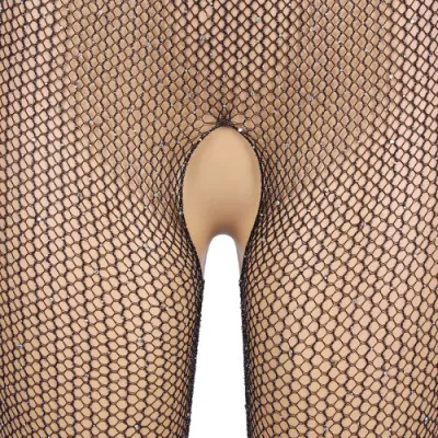 Bondara Flirt Off the Shoulder Crotchless Diamante Bodystocking