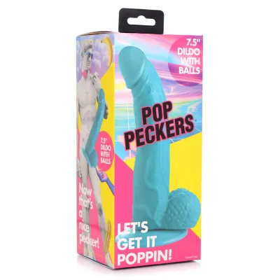 Pop Pecker 7 5 Inch Dildo With Balls Blue