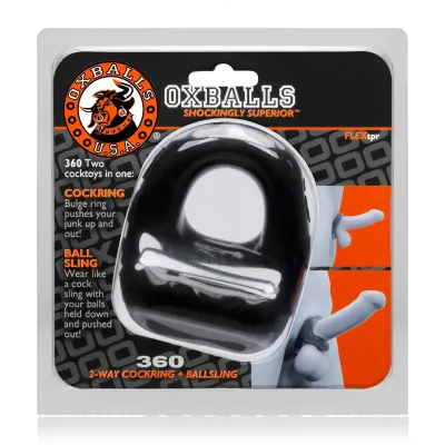 360 2 Way Cockring Ballsling Black