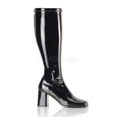 GOGO 300WC 3 Block Heel Wide Width Black Pat Plus Size Boot Side Zip