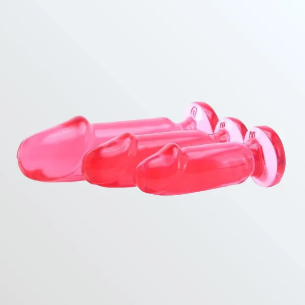 Doc Johnson Crystal Jellies Anal Starter Kit with 3 Penis Shaped Plugs - Pink