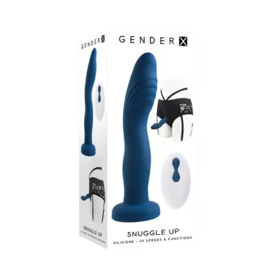 Gender X Snuggle Up Vibrator And Strap on Harness Blue