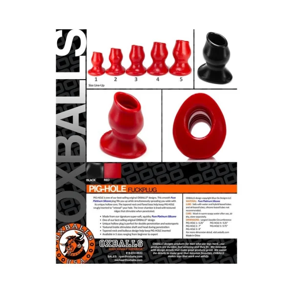 Oxballs Pighole-2, Hollow Plug, Medium, Red — image 6 of 7