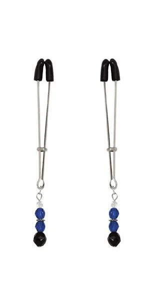 Blue Beaded Nipple Clamps With Tweezer Tip Blue