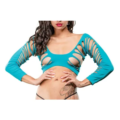 Side Straps Crotchless Leggings One Size Turquoise