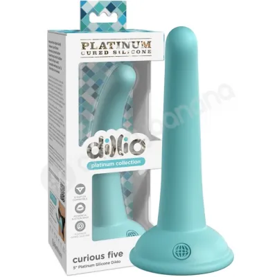 Dillio Platinum Curious Five 5 Teal Silicone Dildo With Suction Cup Body Dock Compatible Base