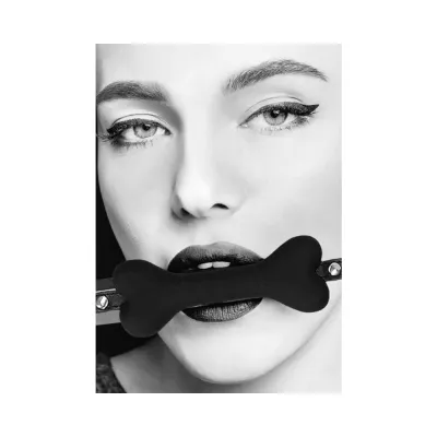 Ouch Black White Silicone Bone Gag With Adjustable Bonded Leather Straps Black