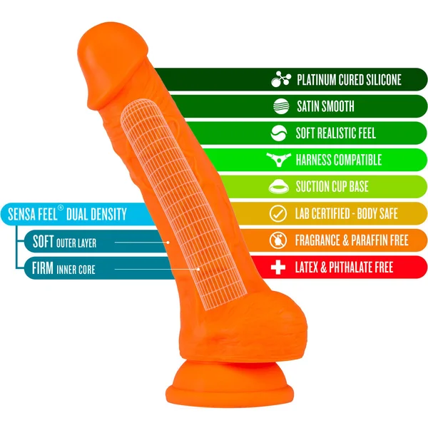 Neo Elite 7.5 Inch Dual Density Realistic Silicone Dildo With Balls by Blush - Neon Orange — image 13 of 14