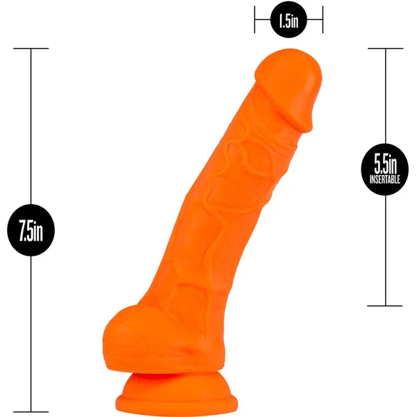 Neo Elite 7.5 Inch Dual Density Realistic Silicone Dildo With Balls by Blush - Neon Orange — image 14 of 14