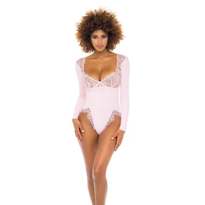 Oh La La Cheri Maria Long Sleeve Lace Crystal Rose Teddy