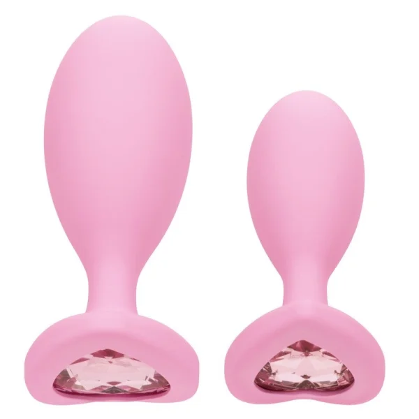 First Time Crystal Booty Duo Silicone Anal Plug 2 Piece Set By CalExotics - Purple