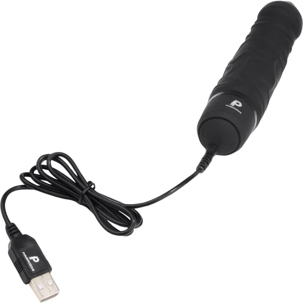 Powercocks Realistic Silicone Waterproof Rechargeable 6.5" Vibrator - Black