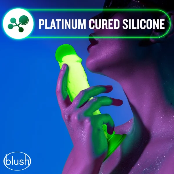 Neo Elite Glow In The Dark 7.5" Dual Density Realistic Silicone Dildo With Balls by Blush - Neon Green