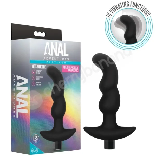 Anal Adventures Platinum Silicone Vibrating Black 4.2" Prostate Massager #3