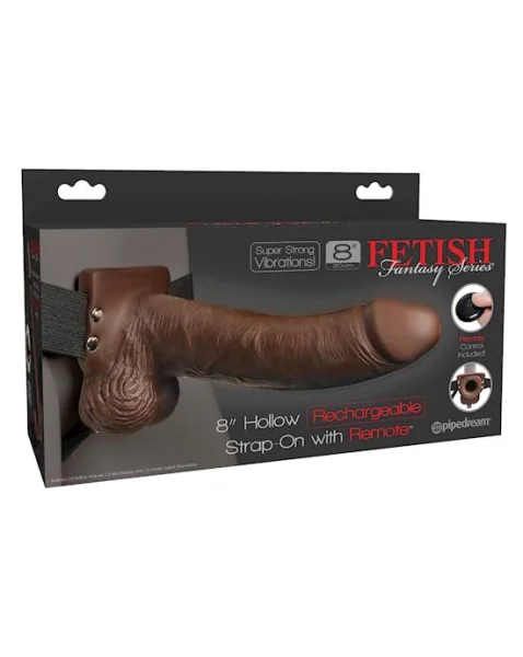 Fetish Fantasy 8 Inch Hollow Rechargeable Strap-on Remote  - Brown