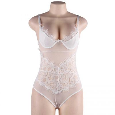 Bondara Flirt White Eyelash Lace And Mesh Teddy