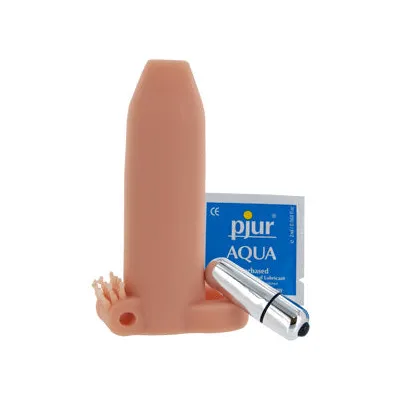 Deemun Penis Girth Enhancer Vibrating 6 Inches Beige