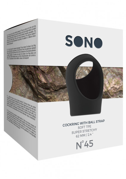 No.45 - Cockring with Ball Strap - Black - Best Cock Ring