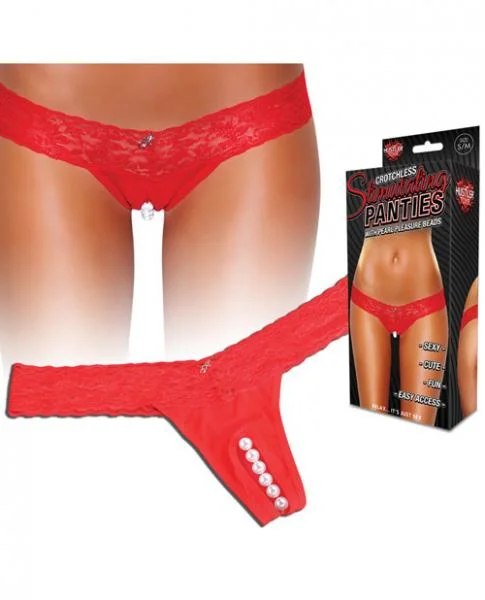 Crotchless Panties Thong Pearl Beads Red M/L